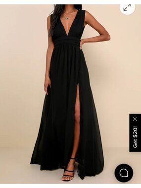 Lulus Heavenly Hues Black Sleeveless Deep V-Neck Maxi Dress With High Slit Small